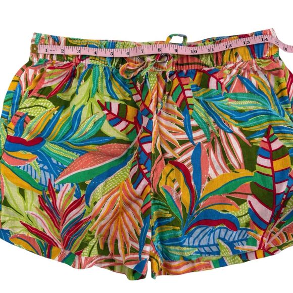 C&C California Tropical 100% Linen Shorts Women Medium Print Hawaiian Beach - Picture 8 of 10